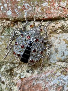 Ladybird continental silver 925 set with garnets & Marcasite with graduating onyx thorax, stunning mid century jewellery. Mid Century Jewelry, Silver 925, Brooch Pin, Brooches, Garnet, Onyx, 925 Silver, Beauty Book, Accessory Gift