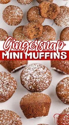 ginger snap mini muffins with powdered sugar on top and the title overlay