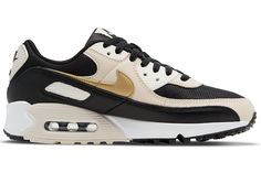 Nike Air Max 90 Black Metallic Gold Summit White (W) - DB9578-001 Nike Air Max 90 Black, Air Max 90 Black, Air Max 90 Women, Air Max 90 Premium, Orange Camo, Nike Style, Nike Gold, Air Max Women, Max Black