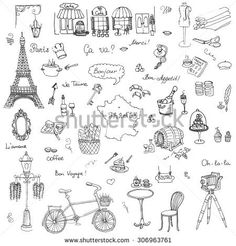 hand drawn doodles on the theme of paris