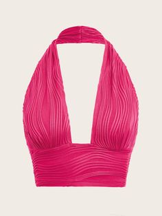 Pink Sensual Collar  Tecido de malha Simples Frente-única Embellished Elasticidade Baixa Verão Plus Size Mini Dresses, Shein Icon, Obx Dr, Womens Halter Tops, Dr Closet, Halter Tops, Halter Crop Top, Pink Outfits, Pink Top