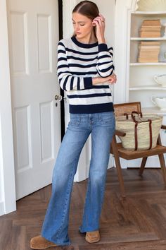 Organic cotton, Breton stripe sweater - wardrobe essential always good to have. Organic cotton Raglan style sweater Standard sleeve length Model is wearing a size small Hand wash and lay flat to dry Made in LA XS: Bust 36", Length 20 3/4" S: Bust 38", Length 21" M: Bust 40", Length 21 1/4" L: Bust 42", Length 21 1/2" Spring Contrast Stripes Relaxed Fit Sweater, Spring Contrast Stripes Relaxed Sweater, Spring Relaxed Fit Contrast Stripes Sweater, Relaxed Fit Sweater With Contrast Stripes For Spring, Spring Relaxed Fit Sweater With Contrast Stripes, Classic Long Sleeve Sweater With Contrast Stripes, Long Sleeve Striped Sweater For Work, Long Sleeve Sweater With Contrast Stripes For Work, Striped Relaxed Fit Sweater For Layering