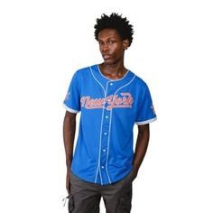 Upgrade your style this season with the Brooklyn Cloth NY Excelsior Baseball Jersey. It comes in vibrant Red and Royal Blue, adding classic charm to your wardrobe. With short sleeves and breathable mesh fabric, it keeps you comfortable all day. The button-up design and New York patches on the front blend sporty and stylish elements. Pair it with thrifted pants and sneakers for a cool look. Elevate your casual style with this versatile and trendy baseball jersey. Size: M.  Color: Multicolor. Blue Cotton Tops With Baseball Collar, Blue Sports Top With Baseball Collar, Blue Tops For College During Baseball Season, Blue Cotton Baseball Jersey With Short Sleeves, Blue Sporty Tops With Baseball Collar, Blue Summer Shirt For College, Blue Fitted Tops For College, Casual Blue Baseball Jersey For Streetwear, Casual Blue Baseball Jersey