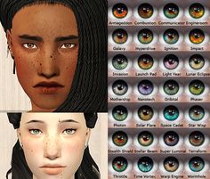 an image of different colored eyes and hair for the simster's avatars