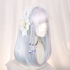 Accessories not included. Wig Material Wig Length(cm)(inch) Max Heat Temperature(F)(C) High Temperature Synthetic 50/19.68 180*F/82*C Air Bangs Short Hair, Pretty Wigs, Pastel Wig, Bangs Short Hair, Kawaii Hair, Kawaii Wigs, Air Bangs, Ruby Color, Purple Wig