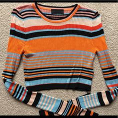 Brand New With Tags. Diesel Black Gold Collection Multi Color Long Sleeve Stretch Trendy Crop Top. Size Xs. Orange Color Block Tops For Fall, Fall Orange Color Block Tops, Orange Ribbed Crew Neck Top, Multicolor Ribbed Tops For Fall, Casual Orange Ribbed Top, Fitted Multicolor Ribbed Top, Trendy Orange Color Block Tops, Casual Multicolor Ribbed Top, Multicolor Long Sleeve Ribbed Top