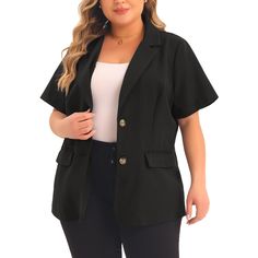 Agnes Orinda is a plus-size brand inspired by the needs of its customers. It can suit you on various occasions, and show your perfect curves through appropriate tailoring, and the comfortable fabric allows you to enjoy a pleasant experience. The shape of the blazers is classic and classy and the fit is relaxed and easy. The short sleeves provide a refreshing and breathable feel, making it suitable for both formal and casual occasions. This blazer combines classic and modern elements, making it a Blazers Black, Plus Size Blazer, Perfect Curves, Plus Size Brands, Modern Elements, Womens Business Casual, Plus Size Coats, Casual Blazer, Different Outfits