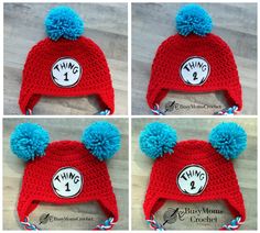 three pictures of dr seuss hat with the cat in the hat on top and bottom