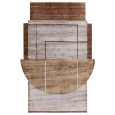 an area rug with various shapes and colors on it, including brown, beige, white and