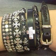 Leather Bracelets Aesthetic, Studded Leather Bracelet, Leather Studded Bracelet, Emo Bracelets Aesthetic, Bracelets Emo, Emo Bracelets, Studded Jewellery, Studs Aesthetic, Emo Jewelry