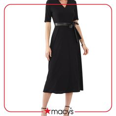 in stock Solid Belted Midi Dress For Evening, Solid Color Belted Midi Dress For Evening, Black Belted Midi Dress For Evening, Black Belted Office Dress, Belted Black Dress For Office, Black Belted Midi Dress For Office, Black Belted Midi Dress For Date Night, Black Belted Midi Dress For Night Out, Chic Black Belted Dress