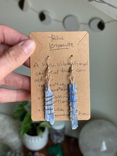 These two pieces of blue kyanite are hand selected and hand wrapped in a silver wire with love. Blue Kyanite is a high vibrational crystal that can relieve frustration, aid in communication and increase your intuition. Wire Wrapped Sodalite Jewelry As Gift, Blue Hand Wrapped Earrings Gift, Hand Wrapped Blue Earrings Gift, Blue Hand Wrapped Earrings For Gift, Blue Kyanite Crystal, Kyanite Jewelry, Kyanite Crystal, High Vibrational, Blue Kyanite