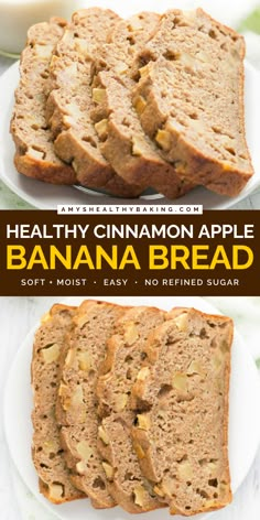 Bake this Healthy Cinnamon Apple Banana Bread! This easy healthy breakfast is clean eating and low fat with gluten free and dairy free options. Full of cozy spices, this quick bread is one of the best apple recipes! Enjoy this fall treat! Low Fat Apple Desserts, Apple Crumble Recipes, Banana Bread Gf, Apple Banana Bread, Crumble Recipes, Banana Recipes Overripe, Best Apple Recipes, Apple Recipes Healthy