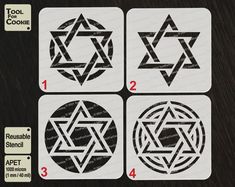 the four star of david stencils are shown in three different sizes and shapes