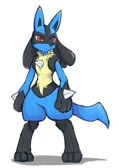 a drawing of a blue and black pokemon with big ears on it's head