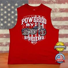 * Item: Patriotic Motorcycle Sleeveless Muscle Shirt * Color: Red * Usa Size: Men's Xl * Features: Screen Printed Graphic, Sleeveless, Machine Washable * Condition: New Without Tags T-5^ (Flypx4-E,P,M,D).07 #Patriotic #Motorcycleshirt #Sleeveless #Usa #American Casual Red Tank Top With Graphic Print, Red Sleeveless T-shirt Casual Style, Red Sleeveless Casual T-shirt, Sleeveless Red Cotton Top, Red Cotton Tank Top For 4th Of July, Red Graphic Print Tank Top, Red Sleeveless Top With Graphic Print, Sleeveless Red Casual T-shirt, Sleeveless Graphic Print Top For 4th Of July