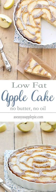 This low fat apple cake is super moist, flavorful and delicious! Plus, it’s really low in calories due to the fact there is no butter or oil. Only 116 calories per slice! Cake With No Eggs, Healthy Apple Cake, Diabetics Recipes, Brown Bananas, Hot Desserts, Low Fat Desserts, Low Calorie Desserts, Healthy Apple, Fat Foods