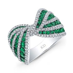 HIGH QUALITY NATURAL COLOR 18K WHITE GOLD ROUND EMERALD BOW TIE DIAMOND BAND COMPLEMENTED WITH ROUND WHITE DIAMONDS, FEATURES 2.73 CARAT TOTAL WEIGHT | Pinter Gemstones Tie Ring, Blue Sapphire Jewelry, Silver Heart Ring, Bow Brooch, Bow Ring, Fabulous Jewelry, Emerald Jewelry, I Love Jewelry, Sapphire Jewelry