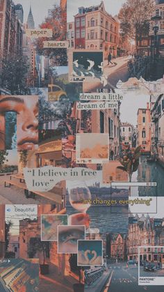 a collage of images with words and pictures on them that say dream is the dream of not believe in free love