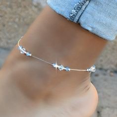 Anklets are made with clear stretch string, and high end European crystals. Blue For Wedding, Anklet Tattoo, Cute Anklets, Bridal Anklet, Wedding Anklets, First Year Of College, Crystal Anklet, Ankle Jewelry, Healing Gemstones