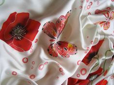 Silk scarf handpainted red poppies Take a look at our wonderful hand painted silk scarves; once you do, you won't refuse one. They are  made of natural silk, one of the most exquisite and elegant fabrics ever used for garments, interior design, and embellishment. Vivid and softly draping, scarves are an excellent accessory for women's dresses, office outfits, and casual wear. They make excellent gifts for any occasion and never go out of style. Our scarves are an affordable indulgent luxury. Thank you for shopping . If you have any questions, please contact me! More information about my silk scarves: https://www.etsy.com/ru/shop/Batikrosa?ref=hdr_shop_menu Sincerely, Olga Red Floral Print Silk Scarf As A Gift, Red Floral Print Silk Scarf As Gift, Red Floral Print Silk Scarf For Summer, Artistic Hand Painted Red Silk Scarf, Handmade Red Silk Scarf For Gift, Poppy Cottage, Silk Scarf Neck, Elegant Fabrics, Scarf Painting