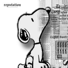 a drawing of a dog sitting on top of a newspaper with the caption repuptation