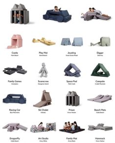 an image of different types of furniture for people to sit and relax on inflatable chairs