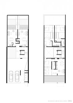 two floor plans showing the first and second floors, with one car parked in the garage