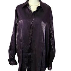 Women's Vintage Raffinati Purple Shiny Long Sleeve Button Up shirt L5 Beautiful shiny/metallic purple shimmer color  Long sleeve, button up  Could be a unisex shirt Not exactly sure on size, it says "L5" but does look to be about a womens medium/large perhaps , for men likely a small  Measurements lying flat: Shoulder to waist= 29" Pit to pit= 24" I make great efforts to pack all of my items very carefully and to get them out same day or next business day. Purple Long Sleeve Blouse For Night Out, Sheen Long Sleeve Top For Night Out, Long Sleeve Sheen Top For Night Out, Metallic Button-up Blouse For Fall, Metallic Button-up Blouse For Party, Purple Formal Shirt For Fall, Formal Purple Shirt For Fall, Purple Oversized Button-up Top, Oversized Purple Button-up Top