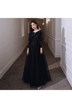 Shop Celebrities Chic Black Sequins Long Formal Dress With Long Sleeves online. SheProm offers formal, party, casual & more style dresses to fit your special occasions. Long Black Prom Dress, Long Formal Dress, Mother Wedding Dress, Black Prom Dress, Black Prom, Dress With Long Sleeves, Formal Party, Style Dresses, Long Black