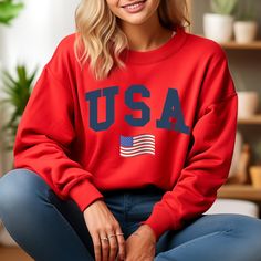 USA Flag Sweatshirt, Patriotic Sweater, USA Hoodie, USA Long Sleeve, Independence Sweatshirt, 4th Of July Sweatshirt, Patriotic Sweatshirt Welcome to our shop, RoseTeesDesign. We hope you enjoy shopping and browsing through our fun selection of t-shirts. We try out best to provide the best quality for our customers and value your satisfaction before anything else. We hope to make you happy and bring more joy to Esty, while keeping our values high as a small business. 😊 We all hope you have a ni Red Patriotic Top For Fall, Casual Long Sleeve Sweater For 4th Of July, Red Long Sleeve Tops For 4th Of July, Patriotic Crew Neck Sweatshirt For Fall, Casual 4th Of July Sweatshirt With Letter Print, Casual American Flag Print Sweatshirt For Fall, Red Long Sleeve Top For 4th Of July, Patriotic Crew Neck Tops For Winter, Casual Sweatshirt With American Flag Print For Fall