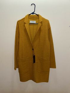 Women’s Zara Basic Overcoat in Mustard size XS. Brand NWT. 52% wool 38% polyester 10% polyamide Casual Long Pea Coat With Pockets, Long Sweater Coat With Pockets, Long Casual Wool Outerwear, Zara Blazer With Pockets For Winter, Zara Blazer With Pockets For Fall, Casual Zara Pea Coat, Zara Long Sleeve Sweater Coat For Winter, Zara Winter Cardigan With Pockets, Zara Casual Wool Outerwear