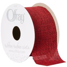 a spool of red ribbon on a white background with the word offray printed on it