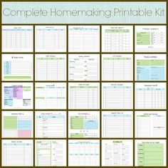 the complete homemaking printable kit is shown in green and white with text that reads,