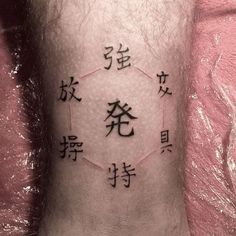 a man's foot with chinese writing on it