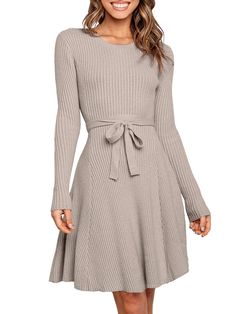 PRICES MAY VARY. Size: S=US(4-6), M=US(8-10), L=US(12-14), XL=US(16-18). Material: This sweater dress is made of soft, stretchy, and breathable knit fabric that's warm and thick, but not bulky. Fitted and flattering. Not see-through and comfortable to wear. Features: Short length, ribbed knit, a-line, swing hem, long sleeve, crewneck, slim fit, tie waist, cute and classy style. Occasion: This fall sweater dress is versatile, perfect for daily wear, parties, weddings, baby showers, night out, dat Fall Sweater Dress, Short Bodycon Dress, Fall Winter Dresses, Classy Style, Trendy Fall Outfits, Fall Sweater, Long Sleeve Sweater Dress, Short Dresses Casual, Womens Crewneck