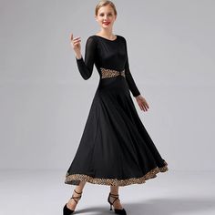 Womens Flared Long Boat Neck Sheer Sleeve Ballroom Dress – DANCEYM Black Stretch Dress For Ballroom, Long Sleeve Black Ballroom Dress, Black Long Sleeve Ballroom Dress, Fitted Long Sleeve Dance Dress, Fitted Long Sleeve Dress For Dance, Fitted Long Sleeve Dress For Ballroom, Fitted Long Sleeve Ballroom Dress, Elegant Long Sleeve Dance Dresses, Rhinestone Patterns