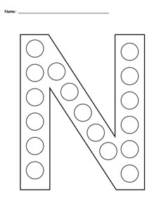 the letter n worksheet with dots on it