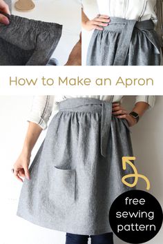 a woman wearing a skirt with the words how to make an apron