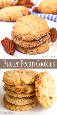 butter pecan cookies stacked on top of each other