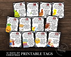 twelve days of christmas printable tags for kids to use on the classroom calendars