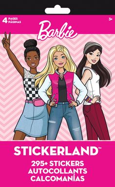 barbie stickerland with three girls standing in front of the camera and holding their hands up