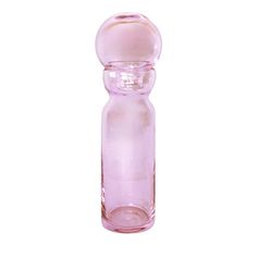 a pink glass water bottle on a white background