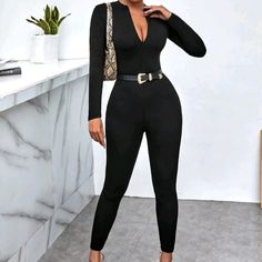 Zip Front Leotard Jumpsuit (Without Belt) Cold Shoulder Jumper, Two Piece Romper, Silver Jumpsuits, Black Sleeveless Jumpsuit, Leopard Jumpsuit, Spaghetti Strap Rompers, Polka Dot Jumpsuit, Shein Pants, Silk Outfit