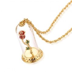 Disney Couture Jewelry, Glass Bell Jar, Disney Necklace, Disney Belle, Disney Couture, Enchanted Rose, Disney Gift, Disney Beauty And The Beast, Rose Necklace