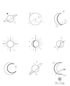 six different types of sun and moon drawings