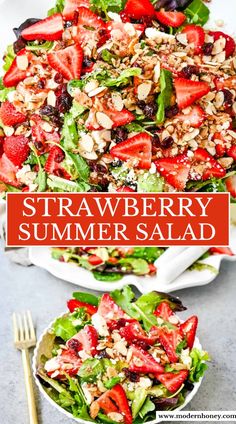 a salad with strawberries and nuts in it