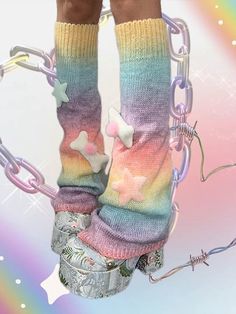 Rainbow Leg Warmers, Fairycore Grunge Aesthetic, Pink Leg Warmers, Kawaii Leg Warmers, Bones Design, Japanese Student, Pastel Kidcore, Pastel Outfits, Baddie Clothes