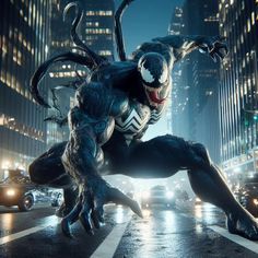 the amazing spider - man is coming out of his suit in the city at night