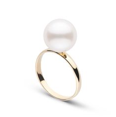 This classic ring design draws attention to the beauty of the freshadama grade 10.0-11.0 mm freshwater pearl. The sharp luster of the pearl is emphasized as it sits nested securely in the 2 mm gold band. Freshadama pearls are sorted highest .01% of the freshwater pearl harvest each year. These pearls are exceptionally difficult to collect, and we've been proudly offering them for decades through our exclusive partnerships in Asia. With less than 5% deviation from a perfectly round shape, these p Pearl Ring Design, South Sea Pearl Ring, Akoya Pearl Ring, Saltwater Pearls, Jewelry Appraisal, Pearl Jewellery, Sea Pearl, South Sea Pearls, Sea Pearls